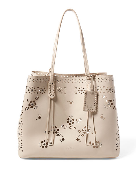 LASER-CUT FLORAL LEATHER TOTE